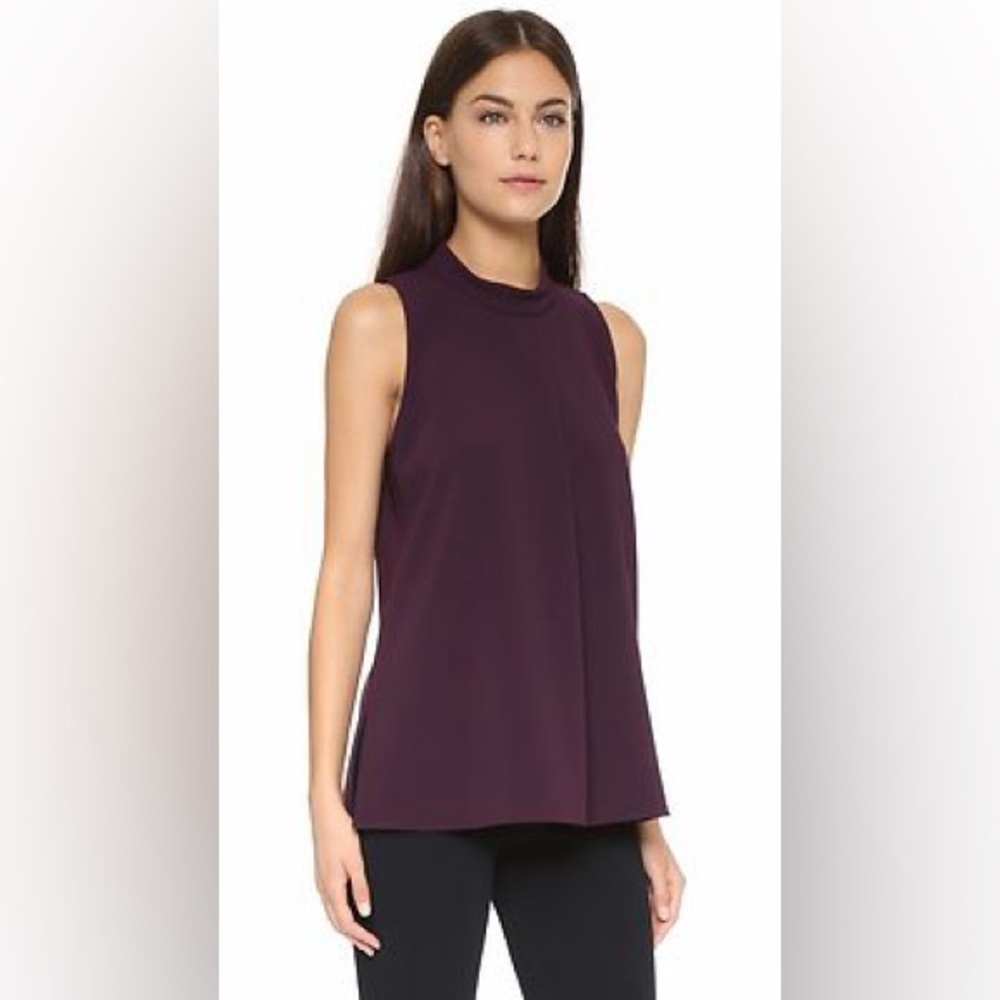 THEORY Talniza Admiral Crepe Plum Purple Sleeveless Blouse Minimalist Top - Picture 2 of 12
